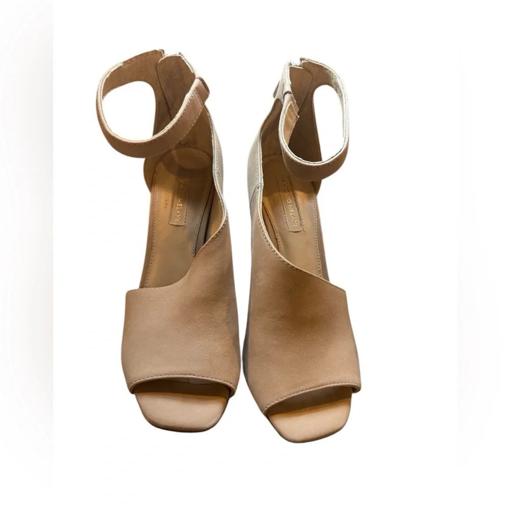 ANTONIO MELANI Tan Open-Toe Ankle Strap Heels